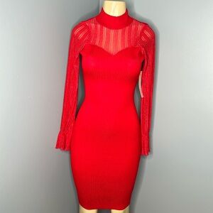 Grave Fame mesh-sleeve dress size S color Red bodycon